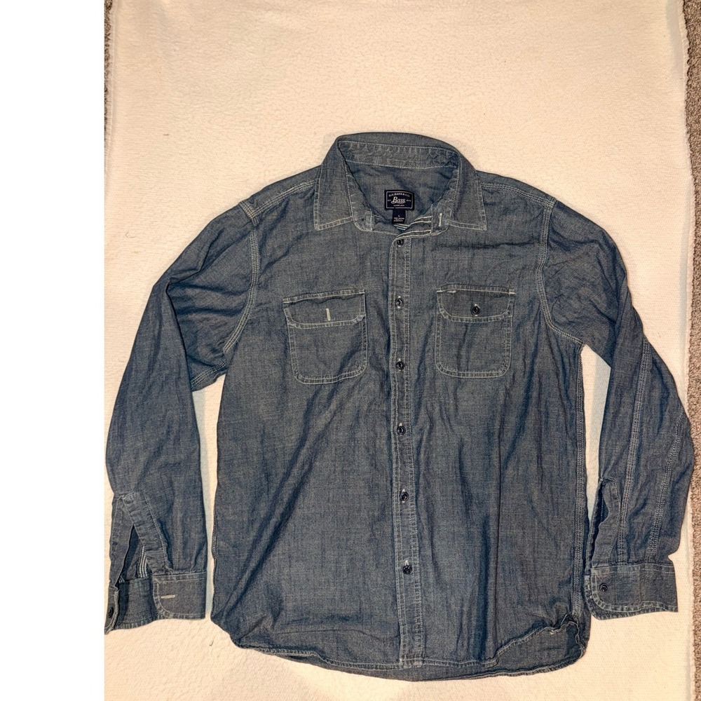 GH Bass & Co Mens Blue Chambray Long Sleeve Button Down Shirt Large Cotton(689)